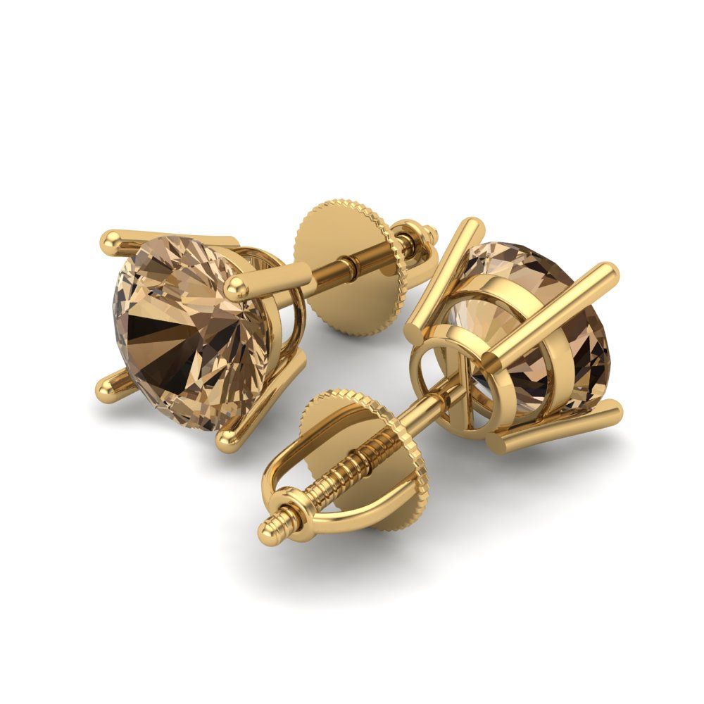 4 ctw Champagne Studs Earrings | 8.0mm Round Cut White Gold Screw back | April Birthstone