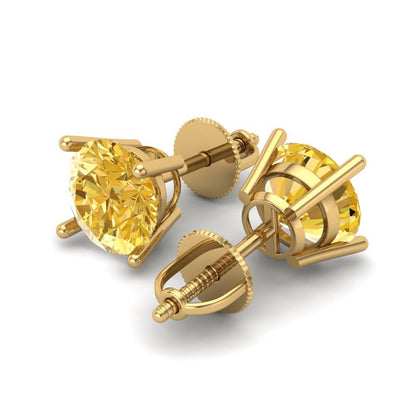 4 ctw Citrine Studs Earrings | 8.0mm Round Cut White Gold Screw back | November Birthstone