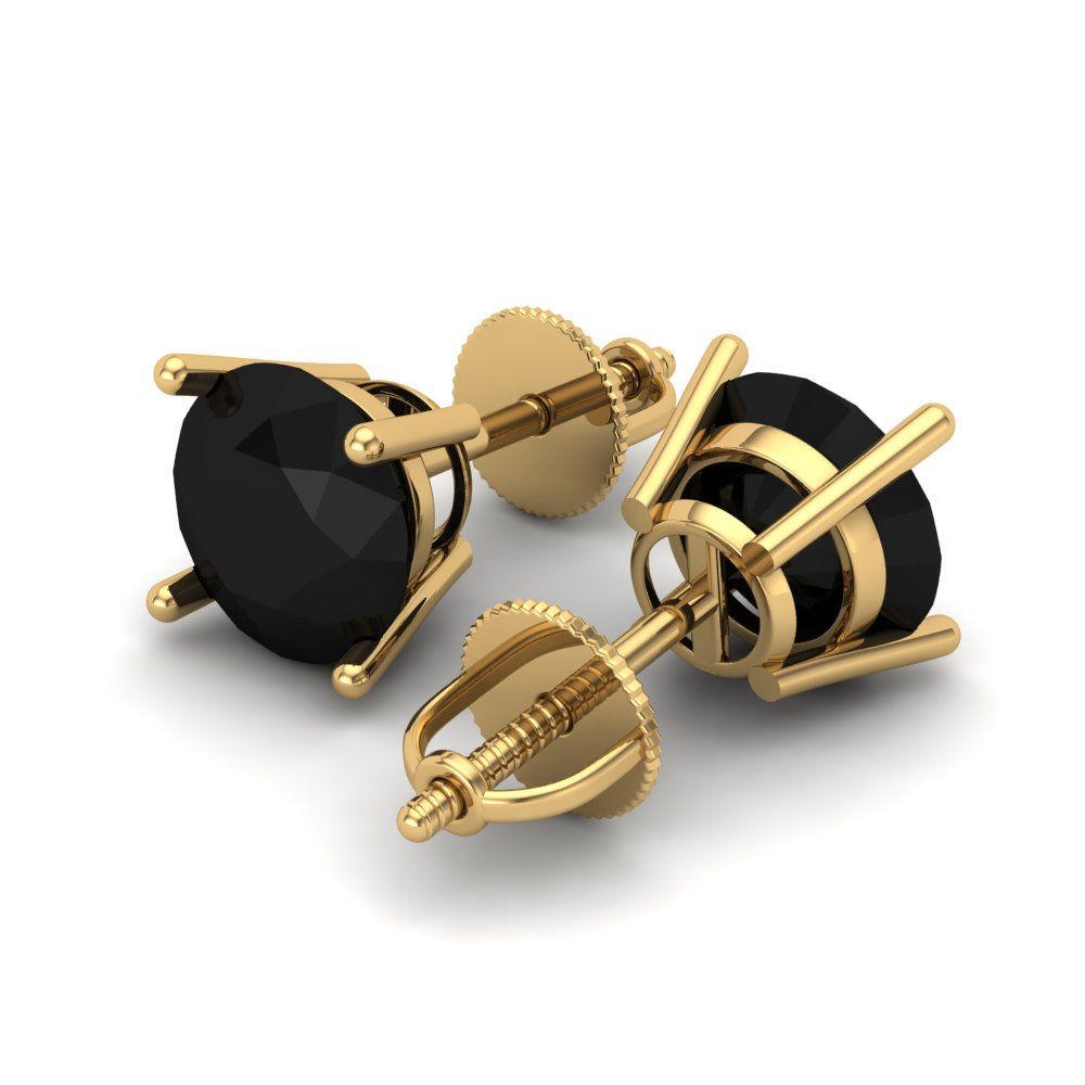 4 ctw Onyx Studs Earrings | 8.0mm Round Cut White Gold Screw back | July Birthstone
