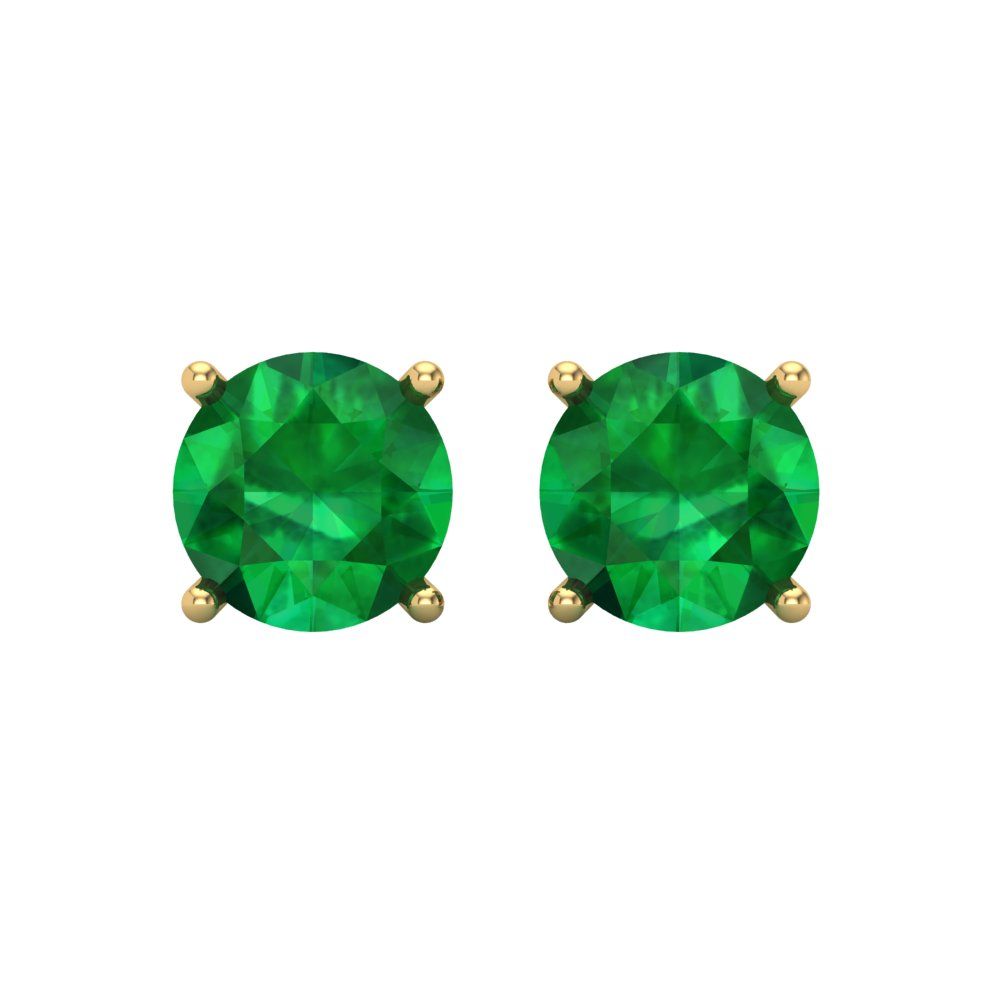 4 ctw Emerald Studs Earrings | 8.0mm Round Cut White Gold Screw back | May Birthstone