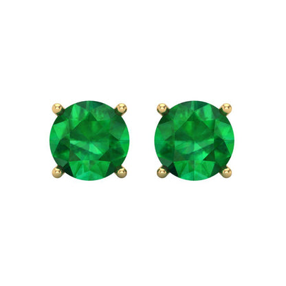 4 ctw Emerald Studs Earrings | 8.0mm Round Cut White Gold Screw back | May Birthstone
