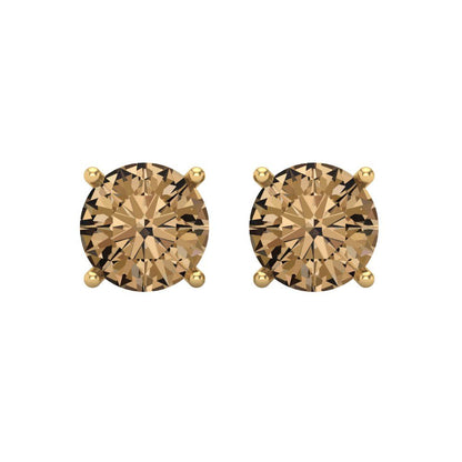 4 ctw Champagne Studs Earrings | 8.0mm Round Cut White Gold Screw back | April Birthstone
