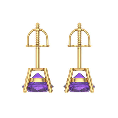 4 ctw Amethyst Studs Earrings | 8.0mm Round Cut White Gold Screw back | February Birthstone
