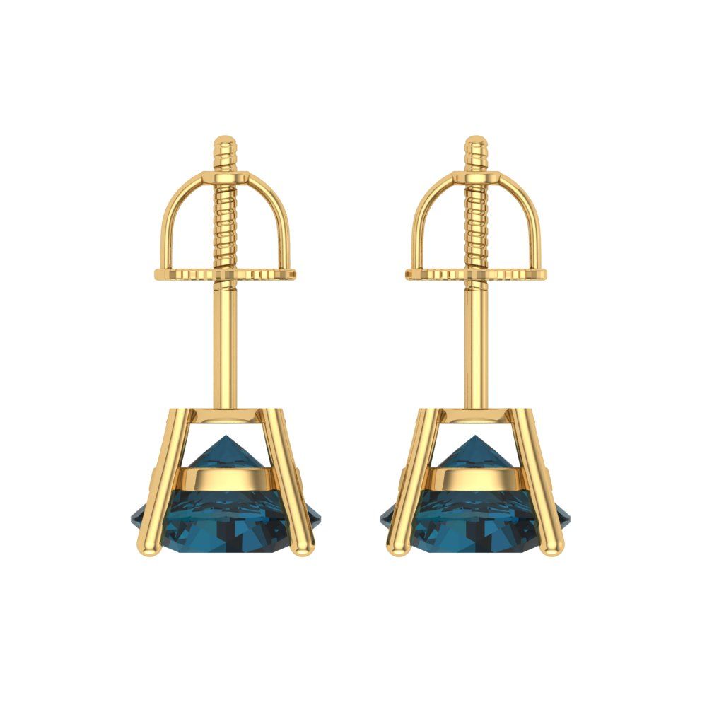 4 ctw London Blue Topaz Studs Earrings | 8.0mm Round Cut White Gold Screw back | December Birthstone