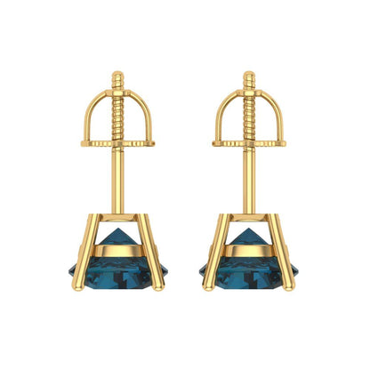 4 ctw London Blue Topaz Studs Earrings | 8.0mm Round Cut White Gold Screw back | December Birthstone