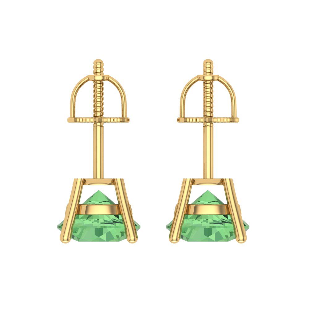 4 ctw Green Zirconia Studs Earrings | 8.0mm Round Cut White Gold Screw back | April Birthstone