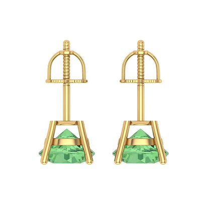 4 ctw Green Zirconia Studs Earrings | 8.0mm Round Cut White Gold Screw back | April Birthstone