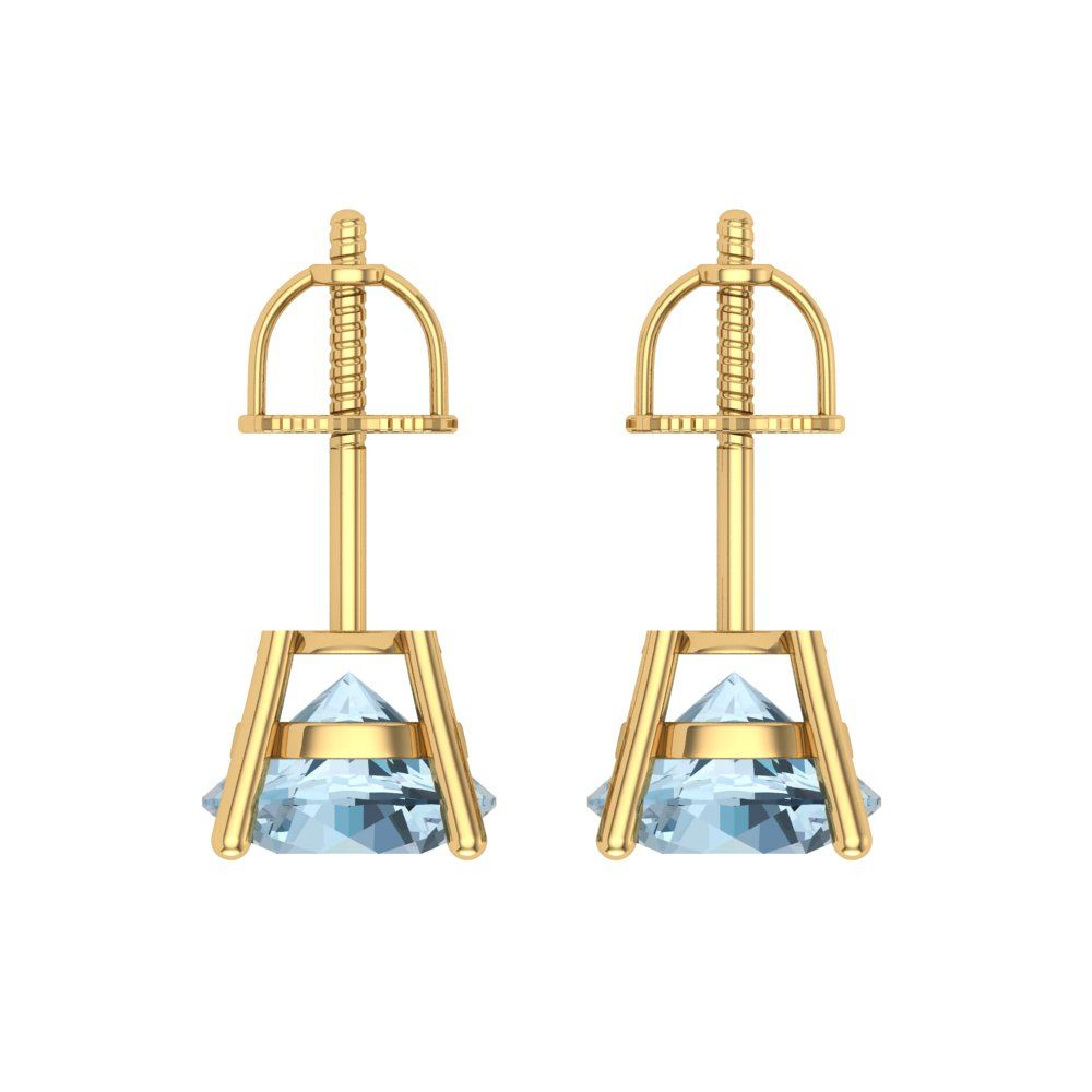 4 ctw Blue Zirconia Studs Earrings | 8.0mm Round Cut White Gold Screw back | April Birthstone
