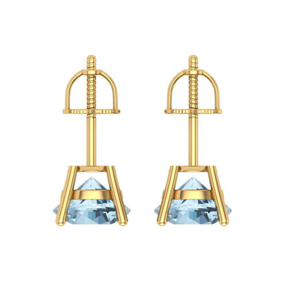 4 ctw Blue Zirconia Studs Earrings | 8.0mm Round Cut White Gold Screw back | April Birthstone