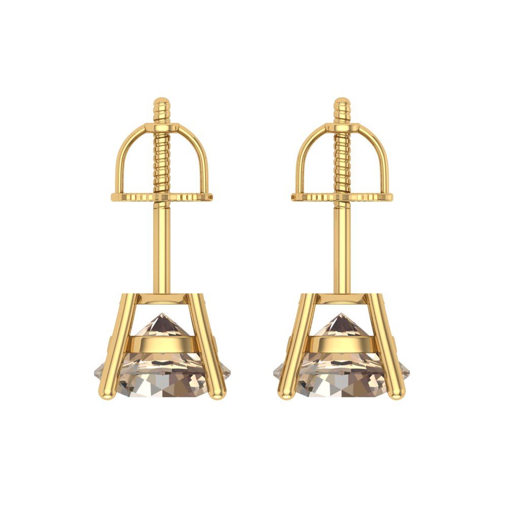 4 ctw Yellow Moissanite Studs Earrings | 8.0mm Round Cut White Gold Screw back | April Birthstone