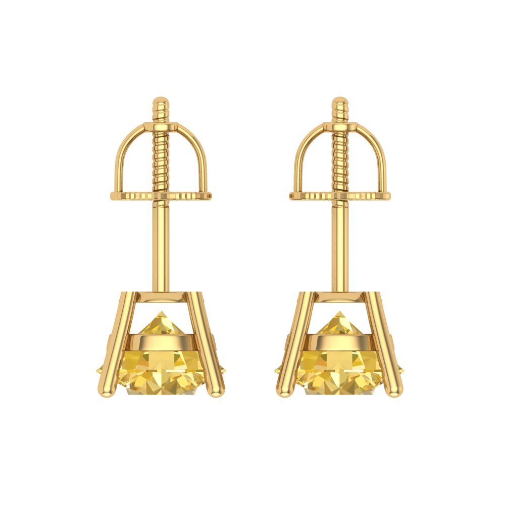 4 ctw Citrine Studs Earrings | 8.0mm Round Cut White Gold Screw back | November Birthstone