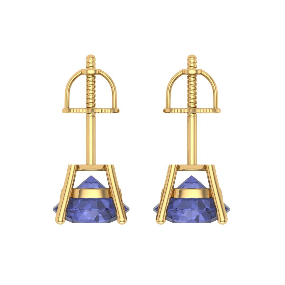 4 ctw Tanzanite Studs Earrings | 8.0mm Round Cut White Gold Screw back | December Birthstone