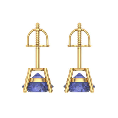 4 ctw Tanzanite Studs Earrings | 8.0mm Round Cut White Gold Screw back | December Birthstone
