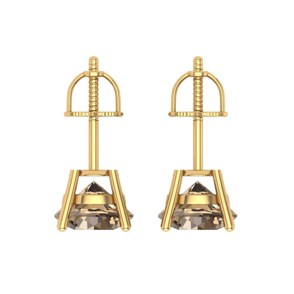 4 ctw Champagne Studs Earrings | 8.0mm Round Cut White Gold Screw back | April Birthstone
