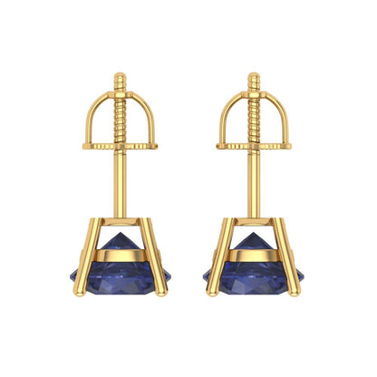 4 ctw Blue Sapphire Studs Earrings | 8.0mm Round Cut White Gold Screw back | September Birthstone