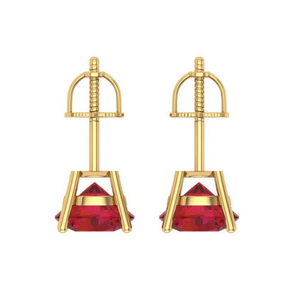 4 ctw Ruby Studs Earrings | 8.0mm Round Cut White Gold Screw back | July Birthstone