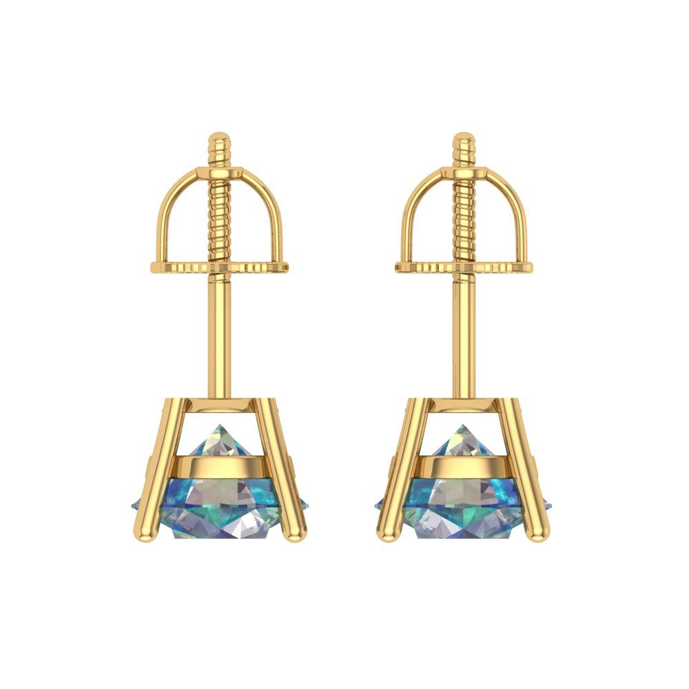 4 ctw Blue Moissanite Studs Earrings | 8.0mm Round Cut White Gold Screw back | April Birthstone