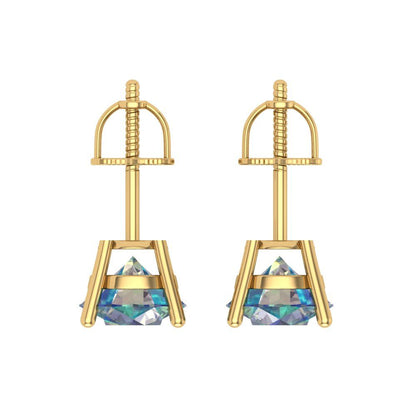 4 ctw Blue Moissanite Studs Earrings | 8.0mm Round Cut White Gold Screw back | April Birthstone