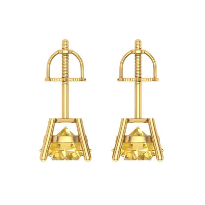 4 ctw Yellow Zirconia Studs Earrings | 8.0mm Round Cut White Gold Screw back | April Birthstone