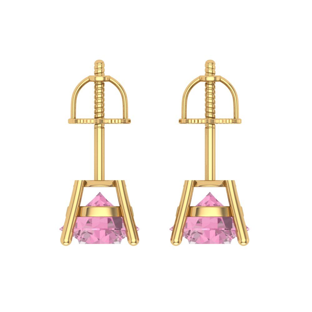 4 ctw Pink Zirconia Studs Earrings | 8.0mm Round Cut White Gold Screw back | April Birthstone