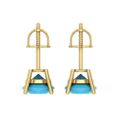 4 ctw Turquoise Studs Earrings | 8.0mm Round Cut White Gold Screw back | December Birthstone