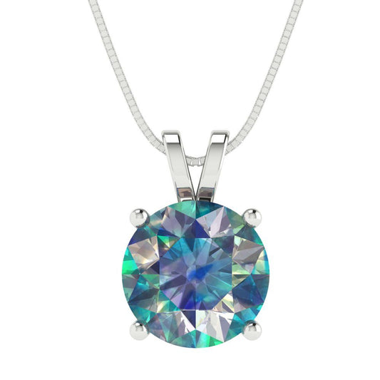3cttw Round Cut Blue Moissanite Gold-Plated 925 Silver Pendant and 18" Box-Chain Necklace