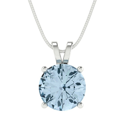 3cttw Round Cut Aquamarine Gold-Plated 925 Silver Pendant and 18" Box-Chain Necklace