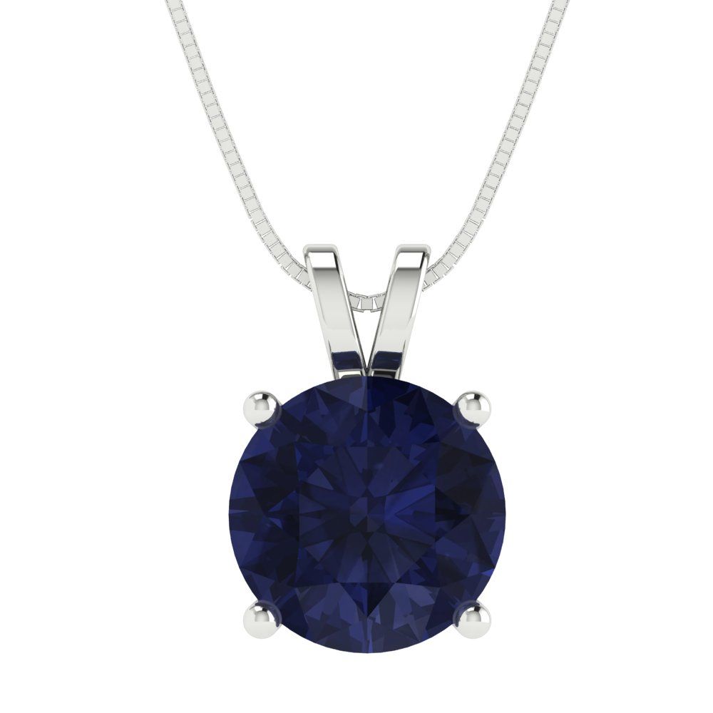 3cttw Round Cut Blue Sapphire Gold-Plated 925 Silver Pendant and 18" Box-Chain Necklace