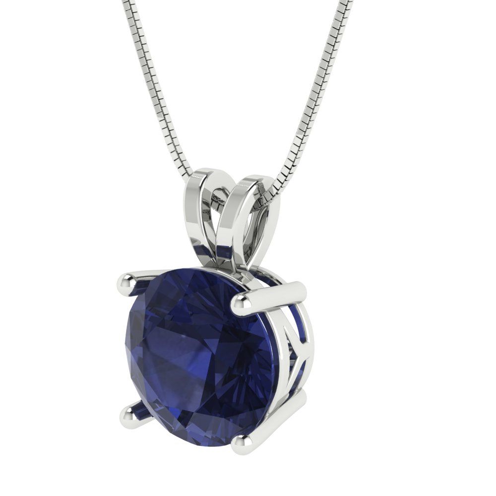 3cttw Round Cut Blue Sapphire Gold-Plated 925 Silver Pendant and 18" Box-Chain Necklace