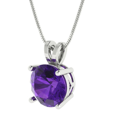 3cttw Round Cut Amethyst Gold-Plated 925 Silver Pendant and 18" Box-Chain Necklace
