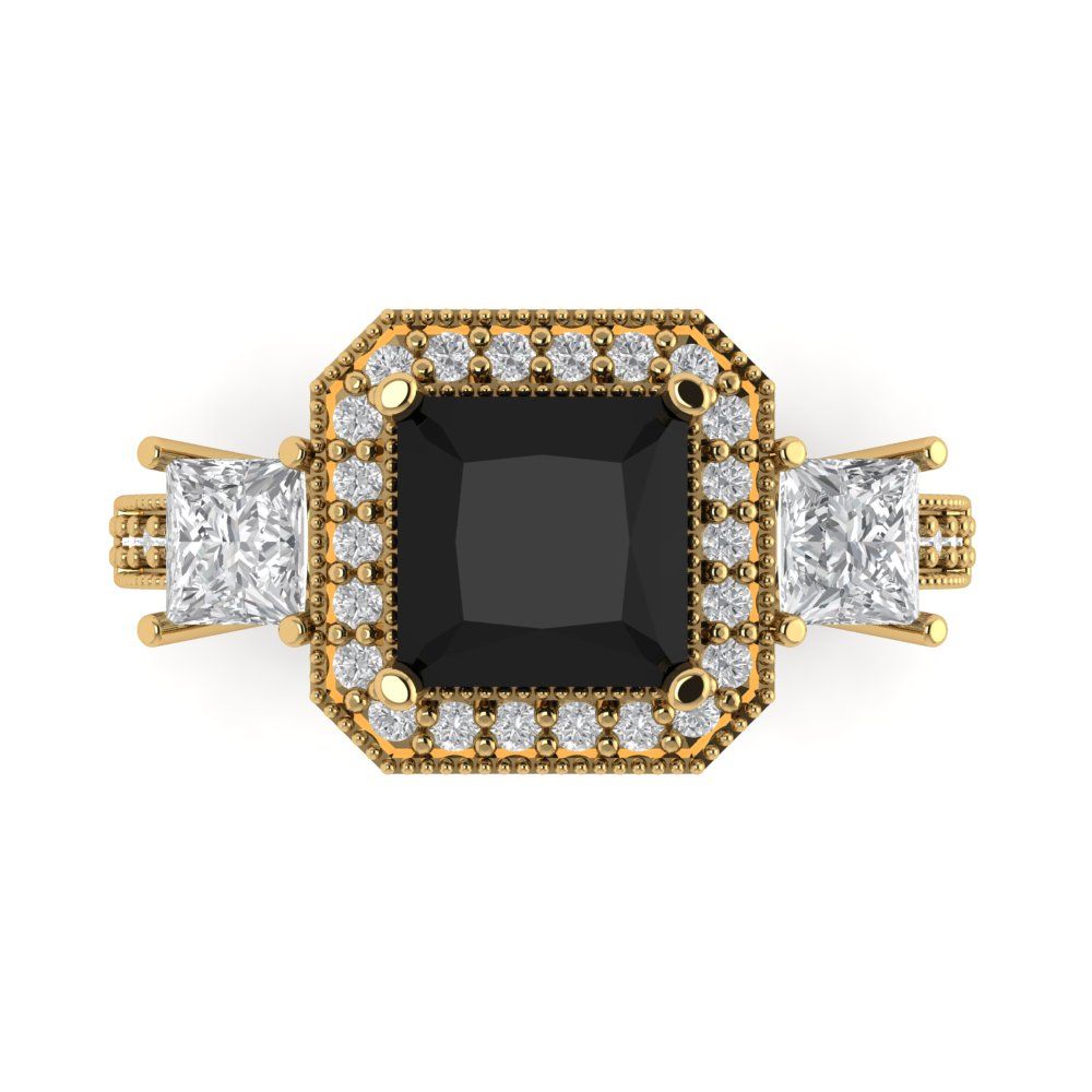 3.005 cttw Natural Onyx Three-Stone Engagement Ring - Solid Gold (Princess Cut,7.0mm)