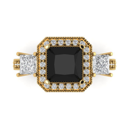 3.005 cttw Natural Onyx Three-Stone Engagement Ring - Solid Gold (Princess Cut,7.0mm)