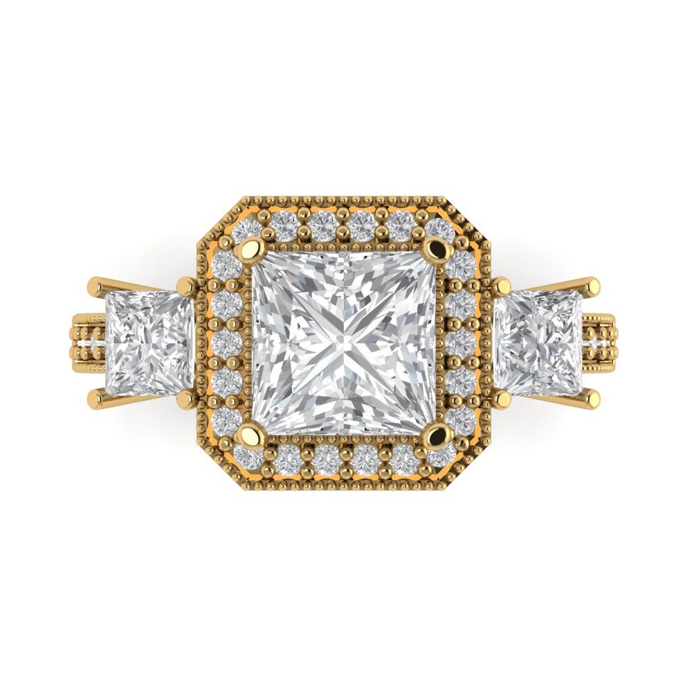 3.005 cttw Certified Moissanite Three-Stone Engagement Ring - Solid Gold (VVS1, D-F,Princess Cut,7.0mm)