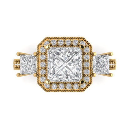 3.005 cttw Certified Moissanite Three-Stone Engagement Ring - Solid Gold (VVS1, D-F,Princess Cut,7.0mm)