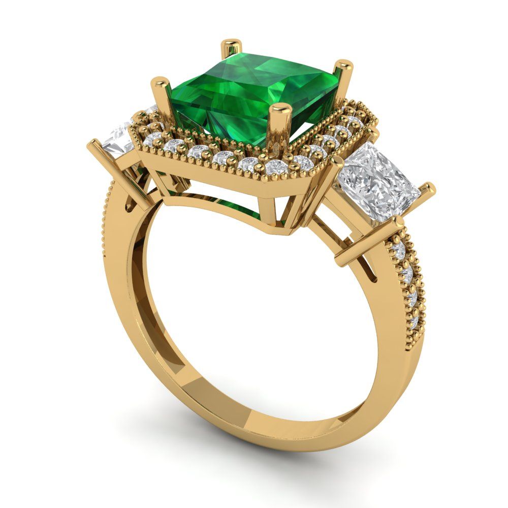 3.005 cttw Simulated Emerald Three-Stone Engagement Ring - Solid Gold (Princess Cut,7.0mm)