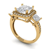 3.1 ct Brilliant Princess Cut Natural Diamond Stone Clarity SI1-2 Color G-H Yellow Gold Solitaire with Accents Three-Stone Ring