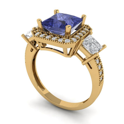3.005 cttw Simulated Tanzanite Three-Stone Engagement Ring - Solid Gold (Princess Cut,7.0mm)