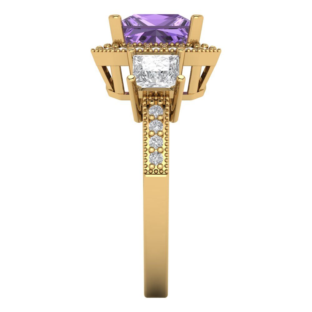 3.005 cttw Simulated Alexandrite Three-Stone Engagement Ring - Solid Gold (Princess Cut,7.0mm)