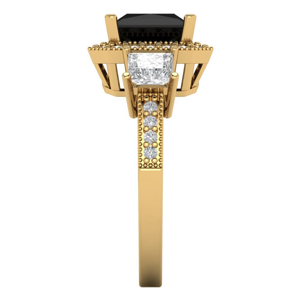 3.005 cttw Natural Onyx Three-Stone Engagement Ring - Solid Gold (Princess Cut,7.0mm)