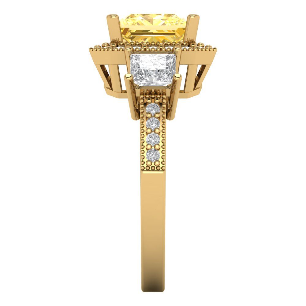 3.005 cttw Natural Citrine Three-Stone Engagement Ring - Solid Yellow Gold (VVS1, Princess Cut,7.0mm)