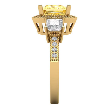 3.005 cttw Natural Citrine Three-Stone Engagement Ring - Solid Yellow Gold (VVS1, Princess Cut,7.0mm)