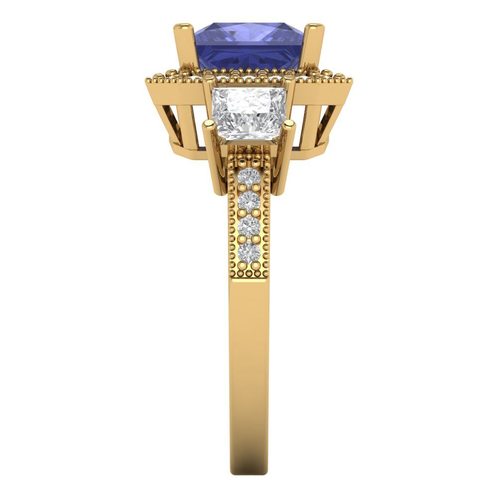 3.005 cttw Simulated Tanzanite Three-Stone Engagement Ring - Solid Gold (Princess Cut,7.0mm)