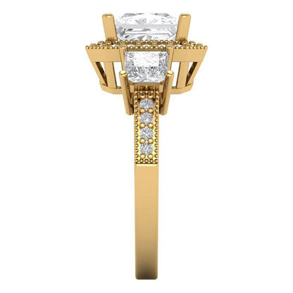 3.005 cttw White Sapphire Three-Stone Engagement Ring - Solid Gold (Princess Cut,7.0mm)
