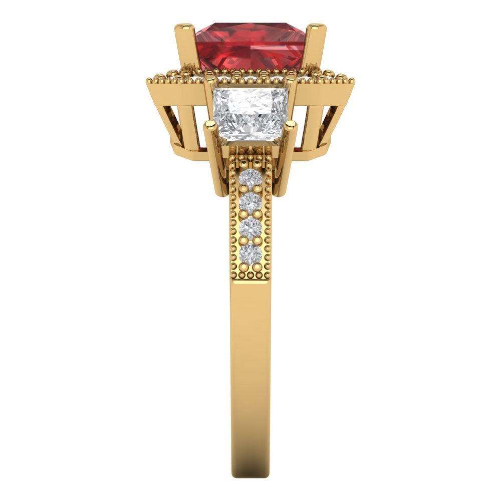 3.005 cttw Natural Garnet Three-Stone Engagement Ring - Solid Yellow Gold (VVS1, Princess Cut,7.0mm)
