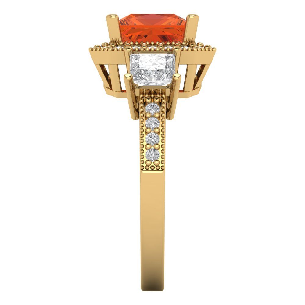 3.005 cttw Zirconia Simulated Red Diamond Three-Stone Engagement Ring - Solid Gold (VVS1, Princess Cut,7.0mm)