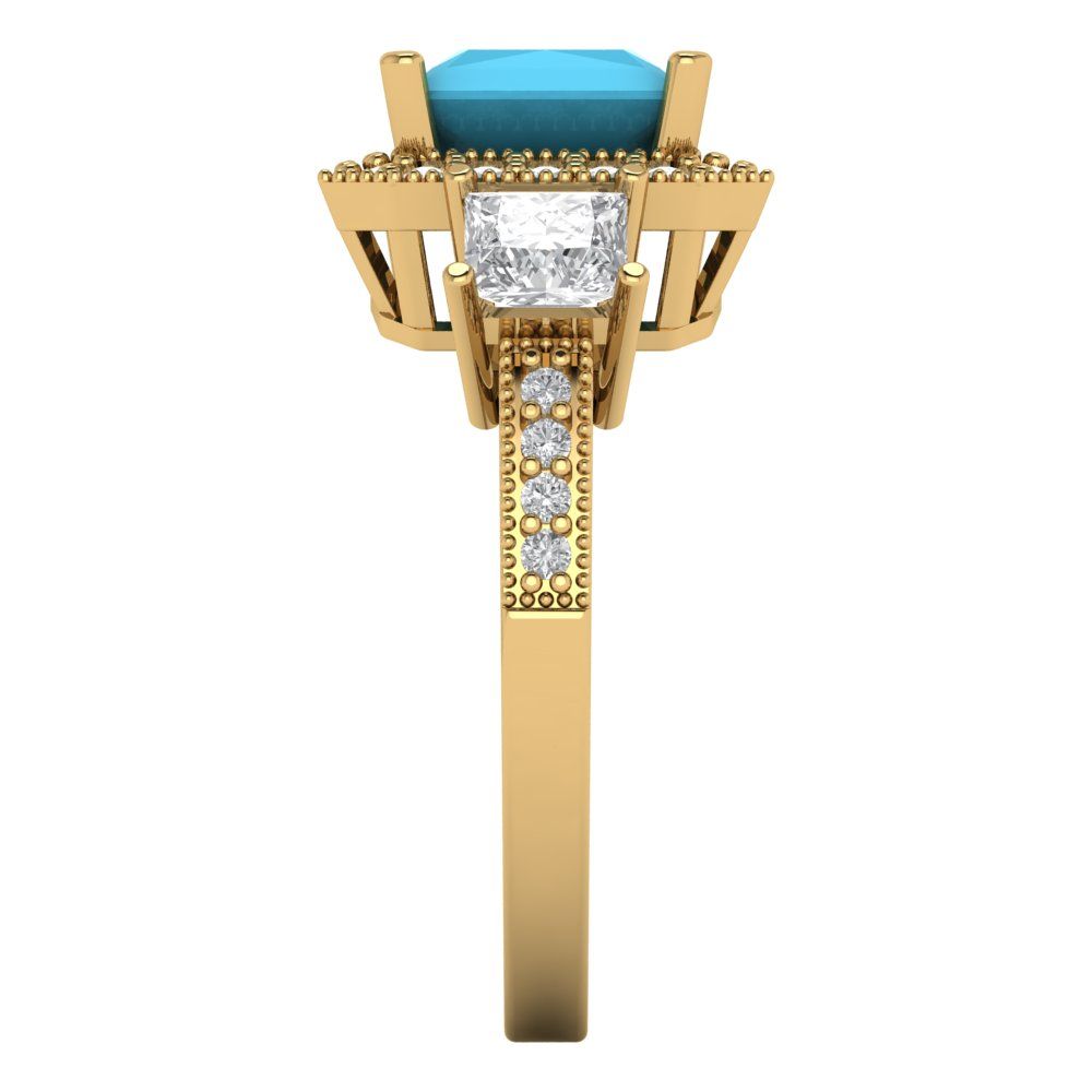 3.005 cttw Simulated Turquoise Three-Stone Engagement Ring - Solid Gold (Princess Cut,7.0mm)
