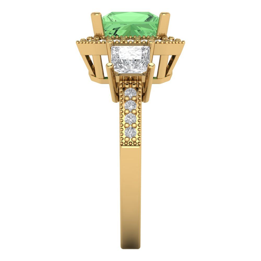 3.005 cttw Zirconia Simulated Green Diamond Three-Stone Engagement Ring - Solid Gold (VVS1, Princess Cut,7.0mm)