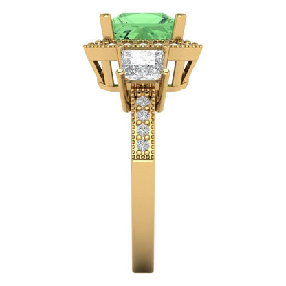 3.005 cttw Zirconia Simulated Green Diamond Three-Stone Engagement Ring - Solid Gold (VVS1, Princess Cut,7.0mm)
