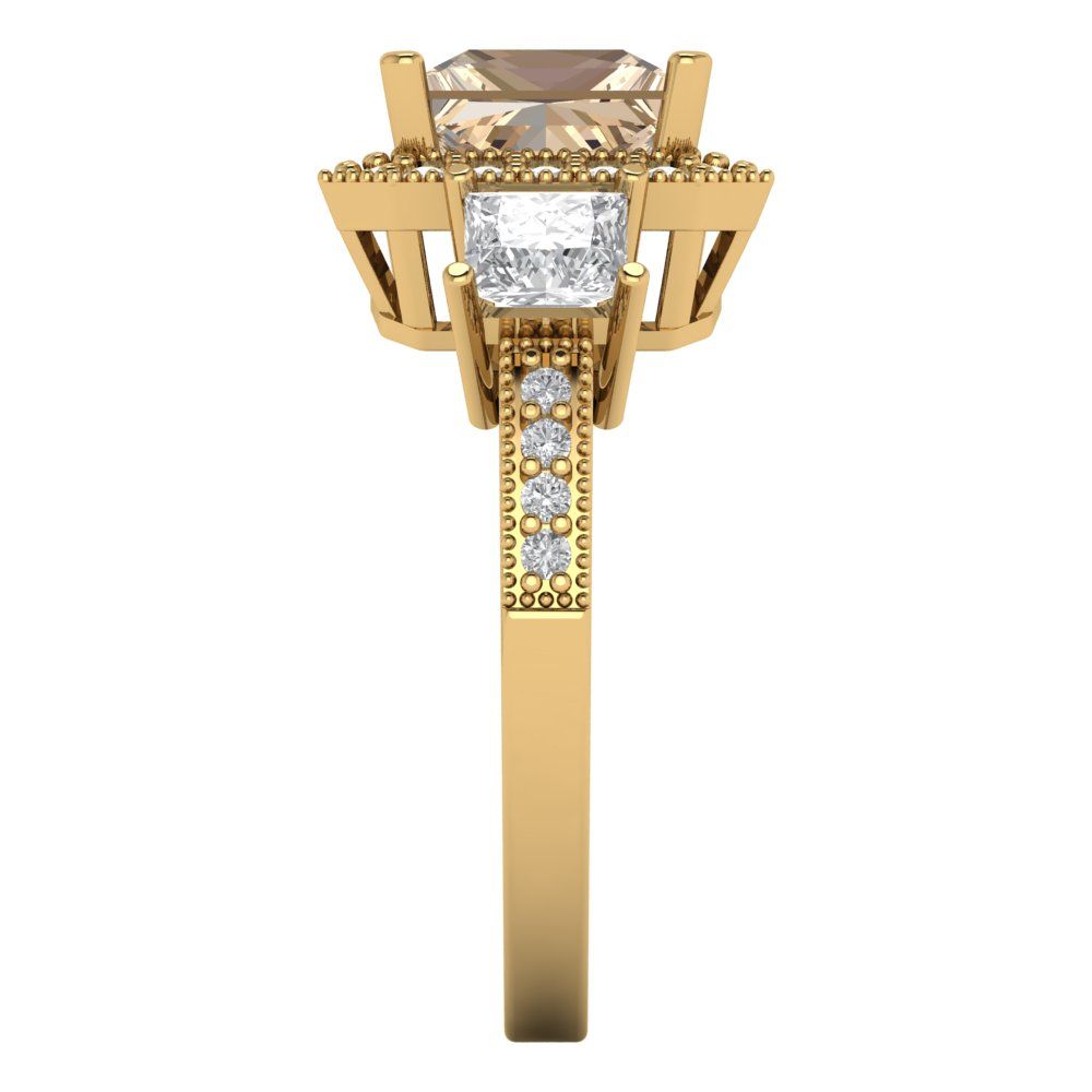 3.005 cttw Yellow Moissanite Three-Stone Engagement Ring - Solid Gold (Princess Cut,7.0mm)