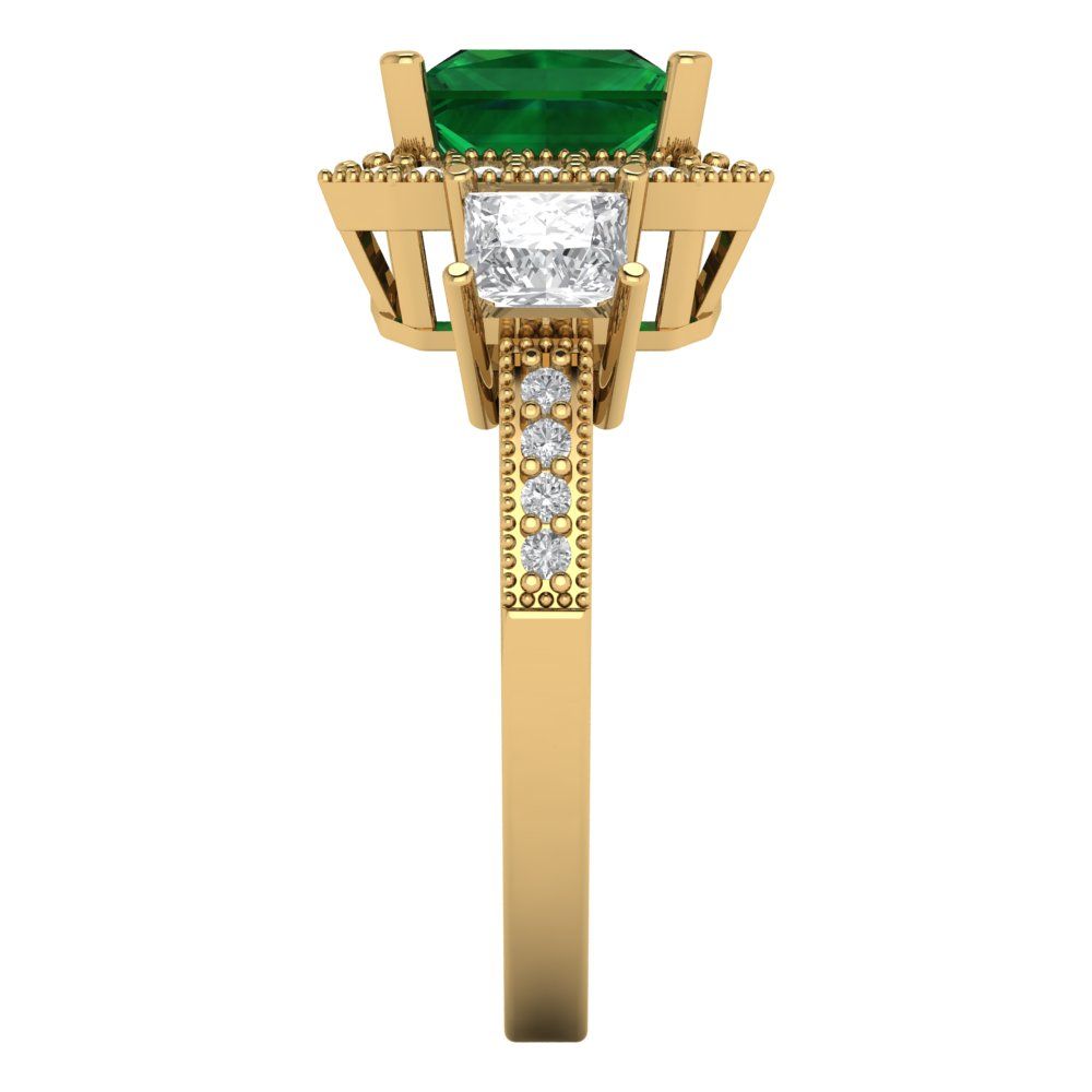 3.005 cttw Simulated Emerald Three-Stone Engagement Ring - Solid Gold (Princess Cut,7.0mm)